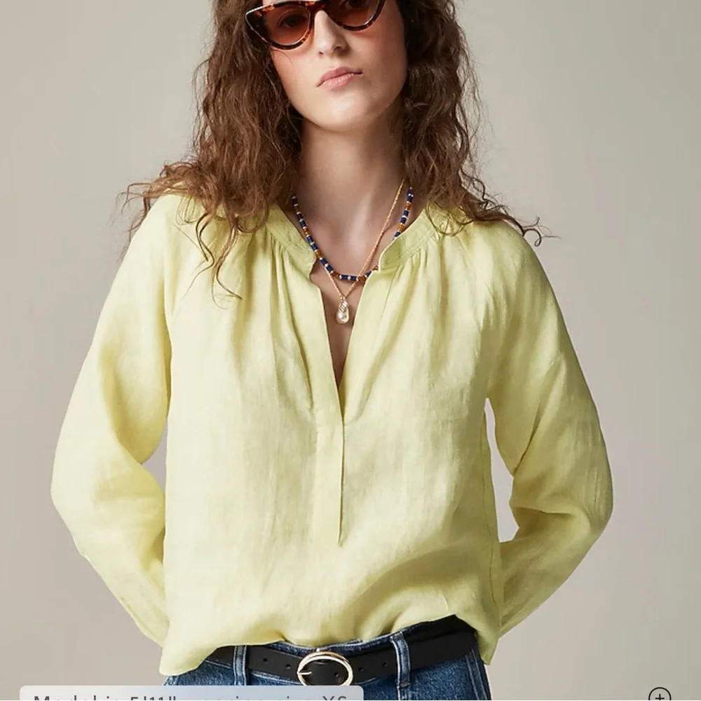J. Crew Pale Yellow Linen Peasant Blouse - Picture 2 of 13